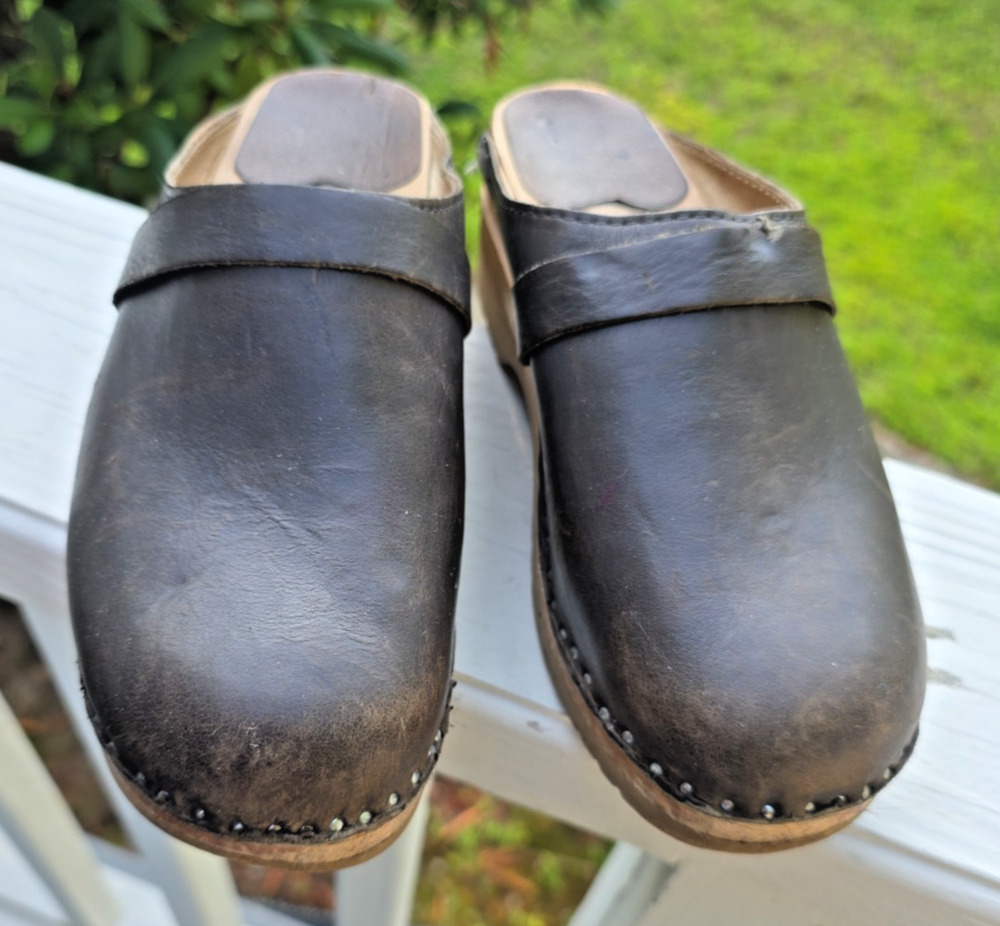Troentorp Da Vinci Clogs EU 36 US 6 Cognac Brown Leather Swedish Wood Sole Boho